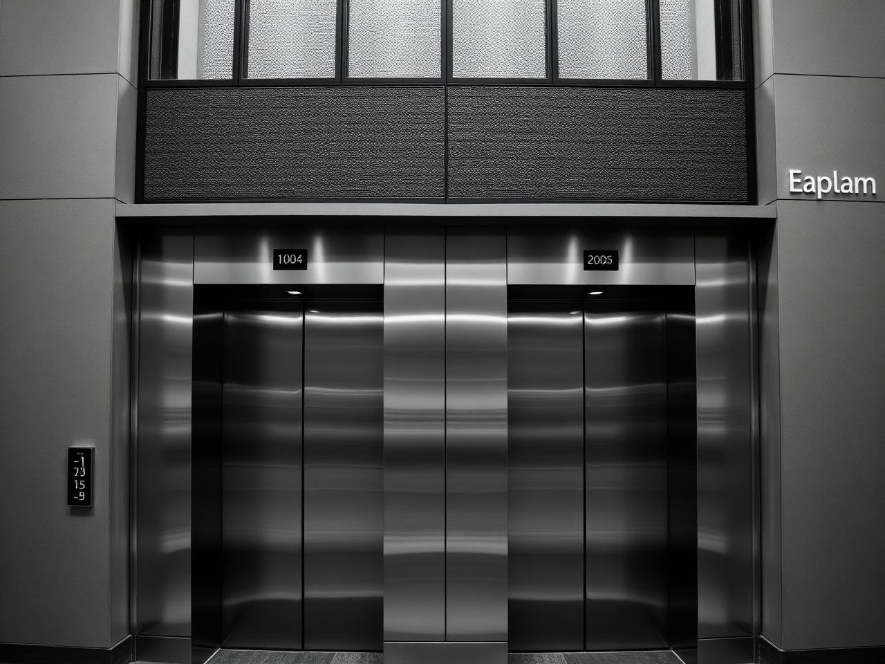 Destination dispatch touch panel beside brushed steel elevator doors